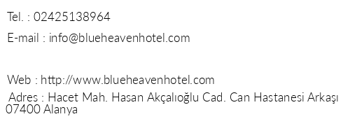 Blue Heaven Hotel telefon numaralar, faks, e-mail, posta adresi ve iletiim bilgileri